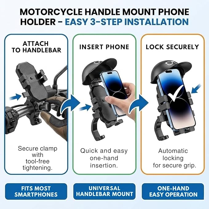 Rain-Proof Bike Mobile Holder with Sun Shield | Anti-Vibration Lock Mount