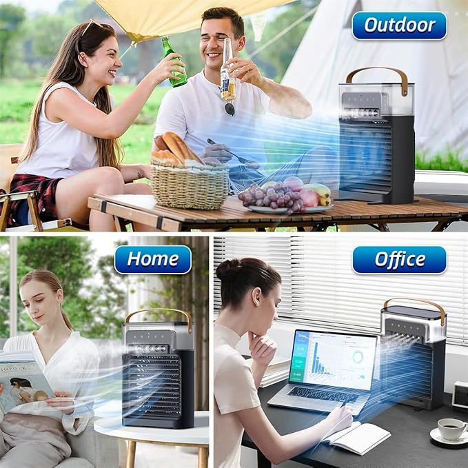 Portable Personal Air Cooler, USB Powered Mini Desktop Cooling Fan,1 | 2 | 3 Timer 3 Speeds, 360°Adjustment for Office, Home, Room, Desk Tank Less Home-Kitchen Water