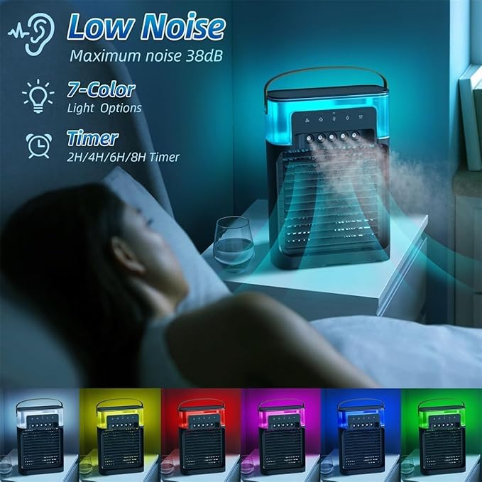 Portable Personal Air Cooler, USB Powered Mini Desktop Cooling Fan,1 | 2 | 3 Timer 3 Speeds, 360°Adjustment for Office, Home, Room, Desk Tank Less Home-Kitchen Water