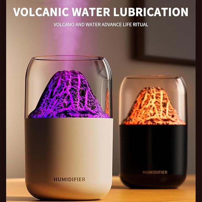 volcano Flame Aroma Humidifier with LED Night Light, Cool Mist Diffuser, USB Powered, Portable Air Purifier for Home, Office & Bedroom (Lava-White)