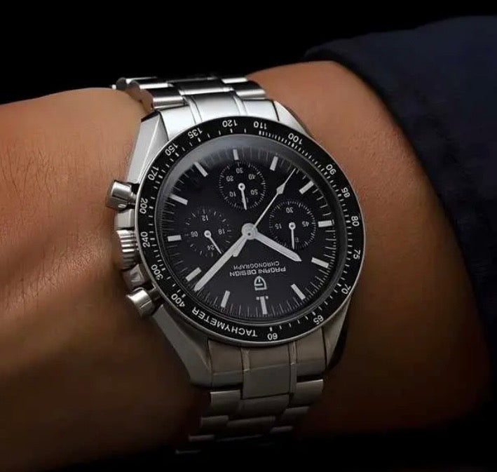 Luxury Chronograph Stainless Steel Men’s Watch – Premium Black Dial