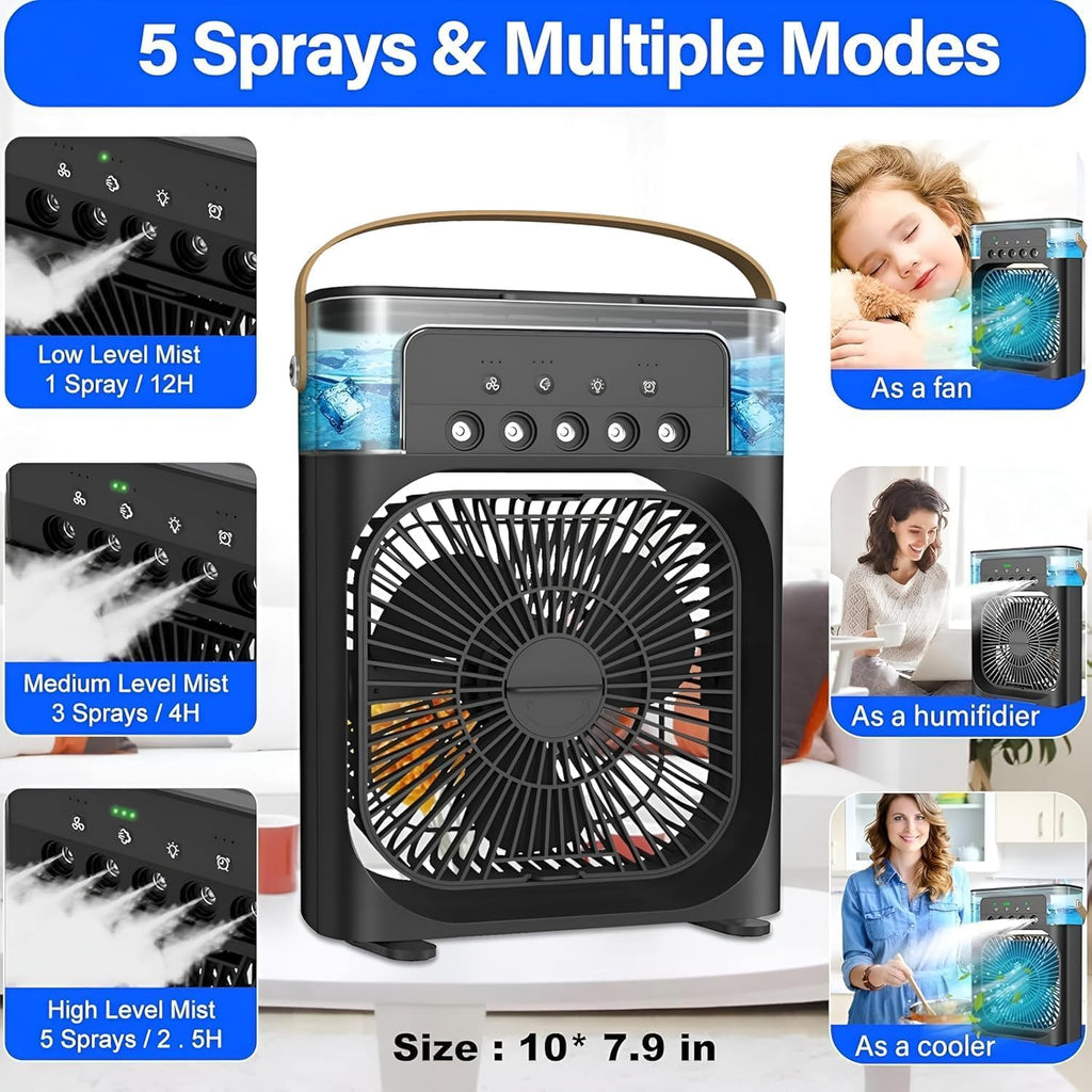 Portable Personal Air Cooler, USB Powered Mini Desktop Cooling Fan,1 | 2 | 3 Timer 3 Speeds, 360°Adjustment for Office, Home, Room, Desk Tank Less Home-Kitchen Water