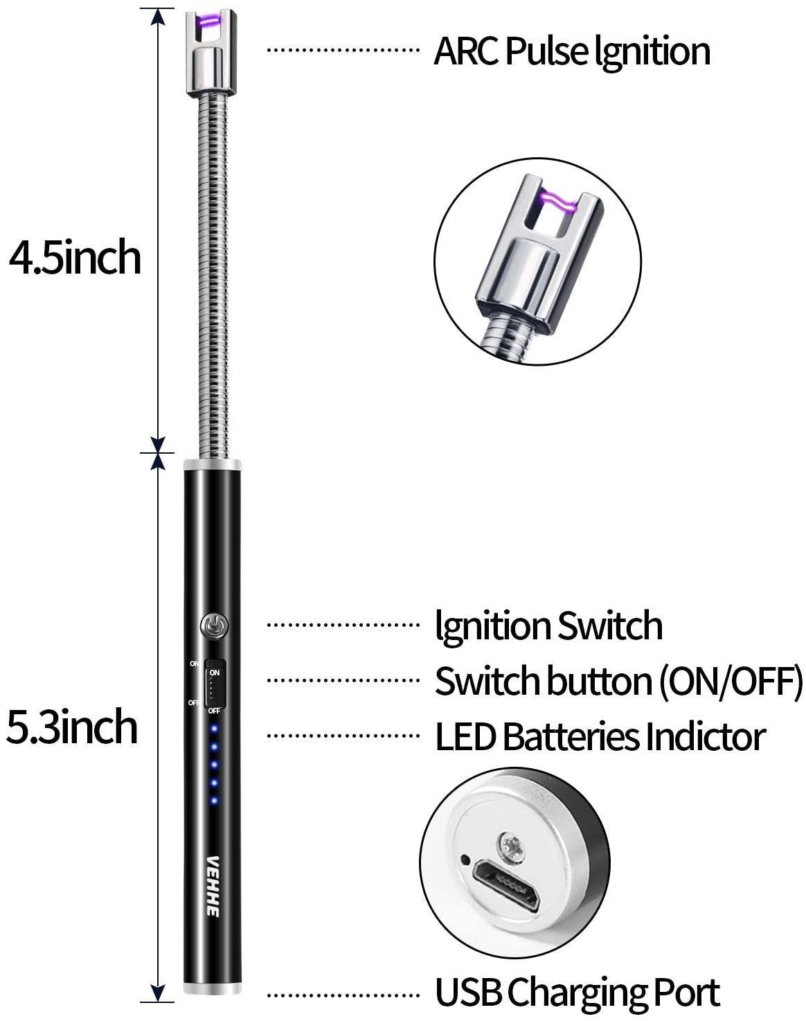 Rechargeable Windproof Electric Gas Lighter (USB Charging, Flexible Neck)