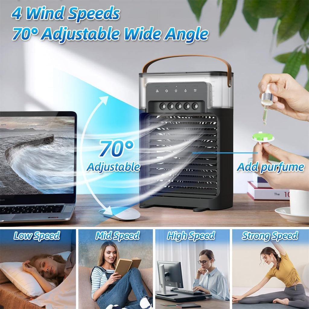 Portable Personal Air Cooler, USB Powered Mini Desktop Cooling Fan,1 | 2 | 3 Timer 3 Speeds, 360°Adjustment for Office, Home, Room, Desk Tank Less Home-Kitchen Water