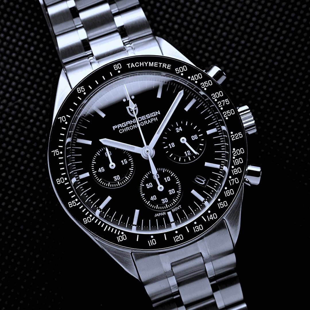 Luxury Chronograph Stainless Steel Men’s Watch – Premium Black Dial