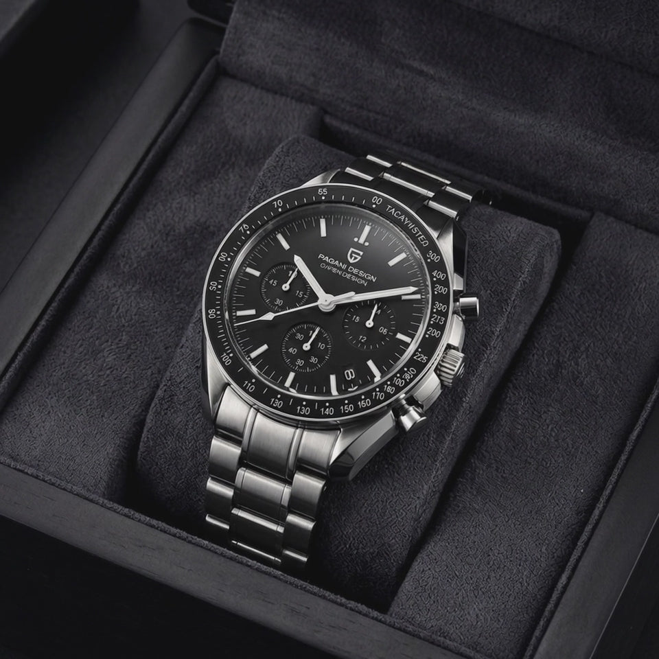 Luxury Chronograph Stainless Steel Men’s Watch – Premium Black Dial
